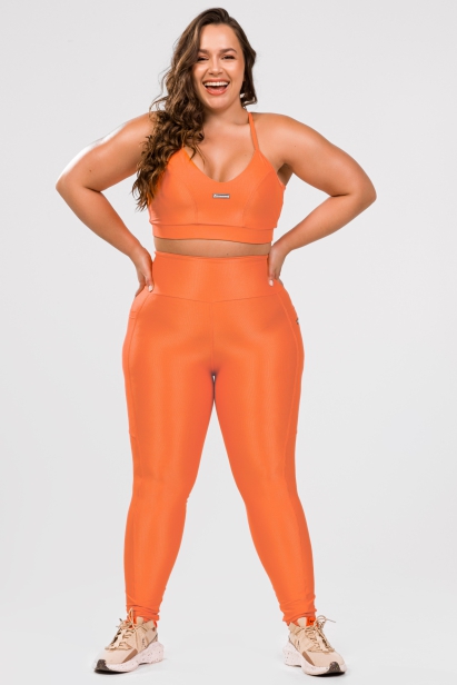 Legging Bright Laranja Microcanelado com Bolso - Donna Carioca Moda Fitness